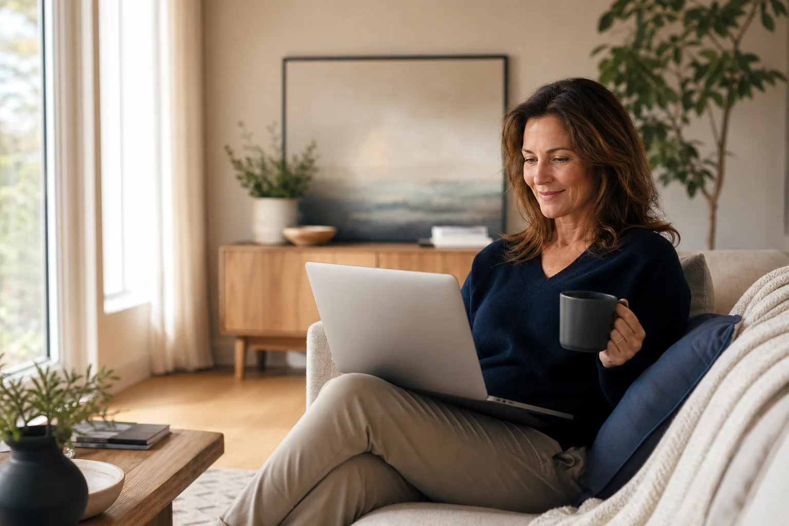 Woman reviewing her health plan from home