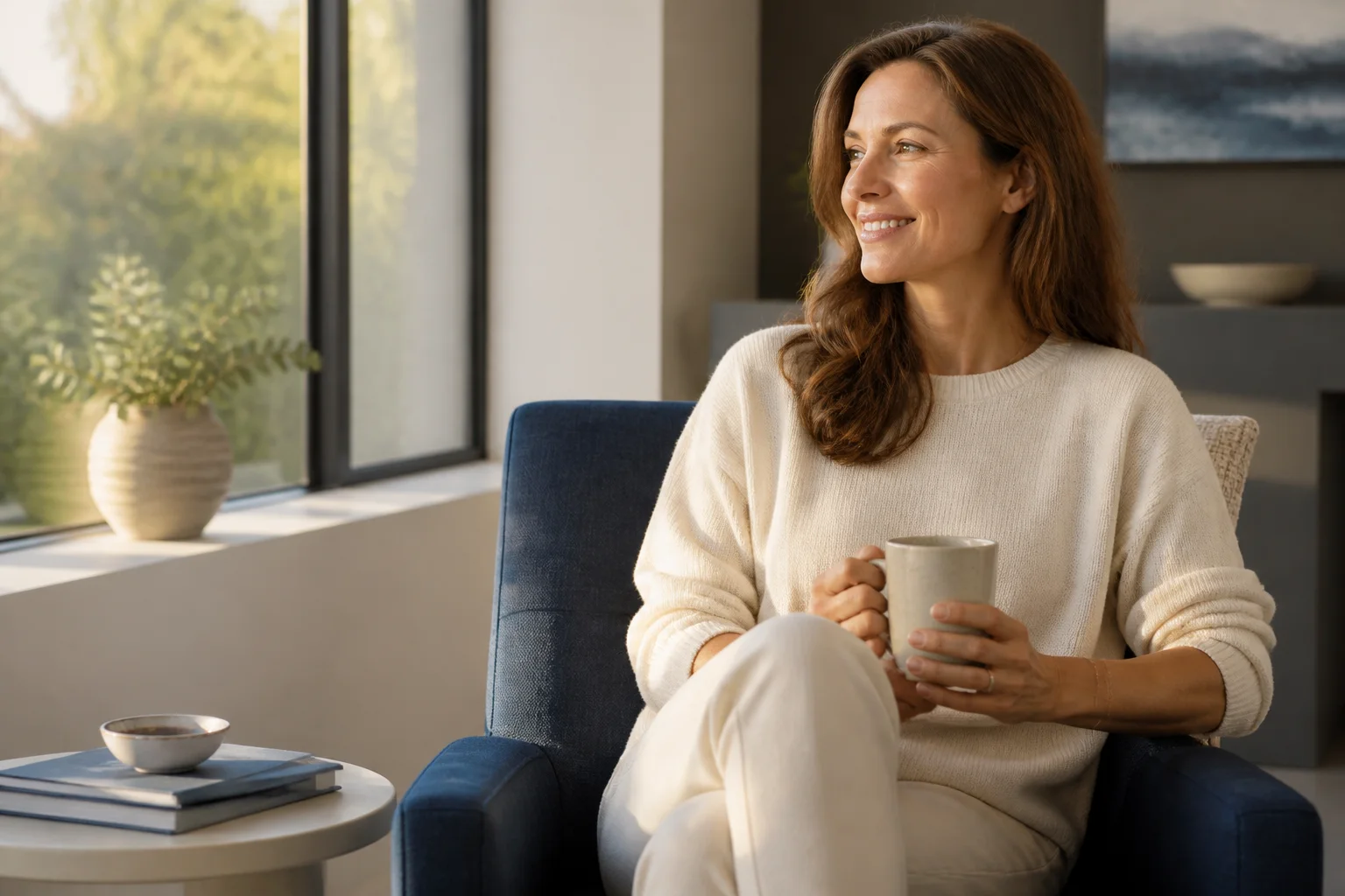 Woman enjoying a calm morning at home